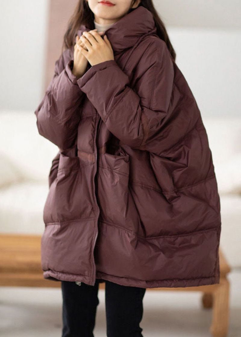 Casual Chocoladekleurige Capuchon Oversized Trekkoord Dikke Canada Goose Jas Vleermuismouw - Dames donsjacks