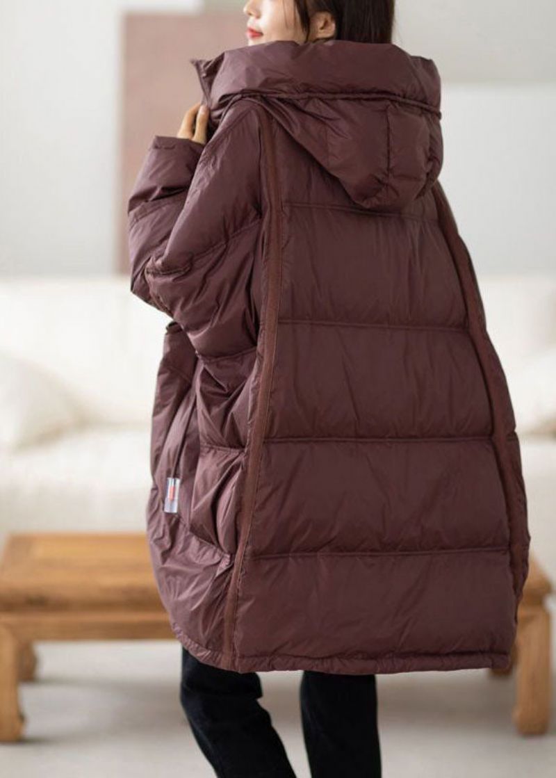 Casual Chocoladekleurige Capuchon Oversized Trekkoord Dikke Canada Goose Jas Vleermuismouw - Dames donsjacks