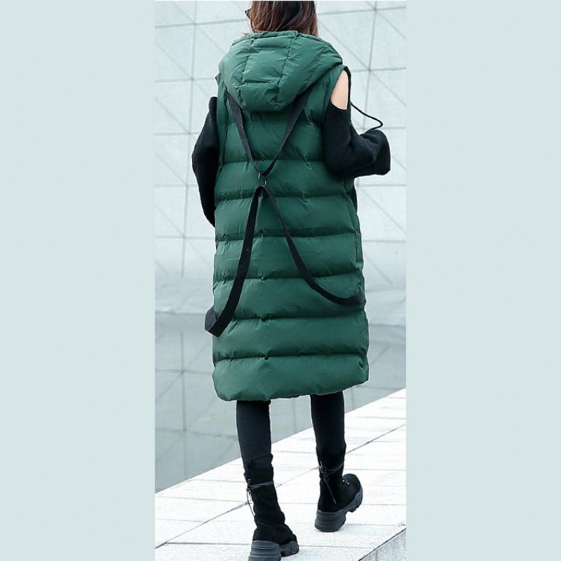 Casual Groen Donsjack Grote Maat Parka Met Ritssluiting En Capuchon. Mouwloze Dierenoverjas - Grijs