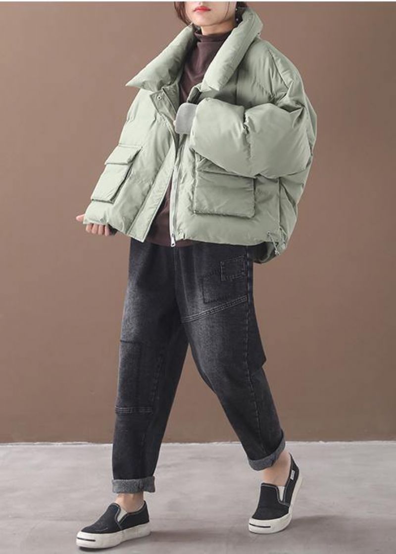 Casual Groene Donsjas Winter Trendy Plus Size Donsjack Met Twee Zakkenopstaande Kraag Jassen - Dames donsjacks