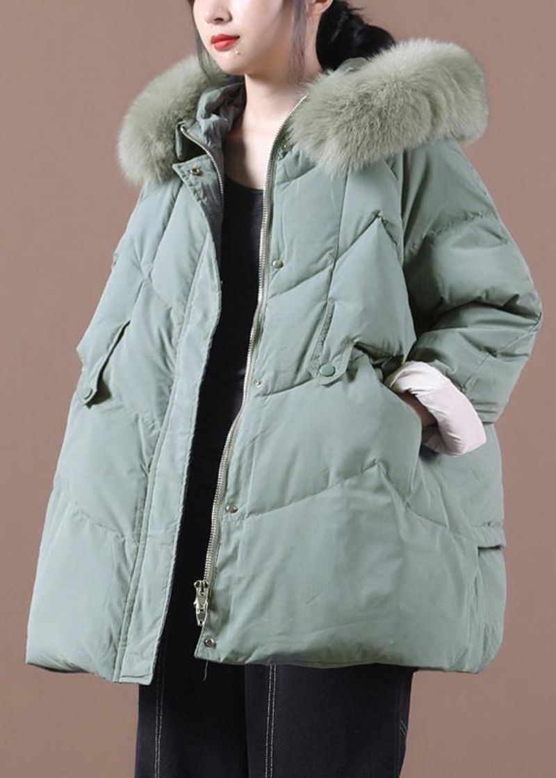 Casual Groene Warme Winterjas Plus Size Kleding Parka Bontkraagjassen Met Capuchon