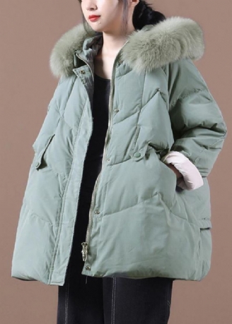 Casual Groene Warme Winterjas Plus Size Kleding Parka Bontkraagjassen Met Capuchon