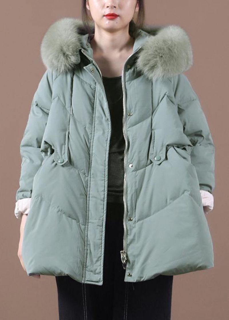 Casual Groene Warme Winterjas Plus Size Kleding Parka Bontkraagjassen Met Capuchon - Dames donsjacks