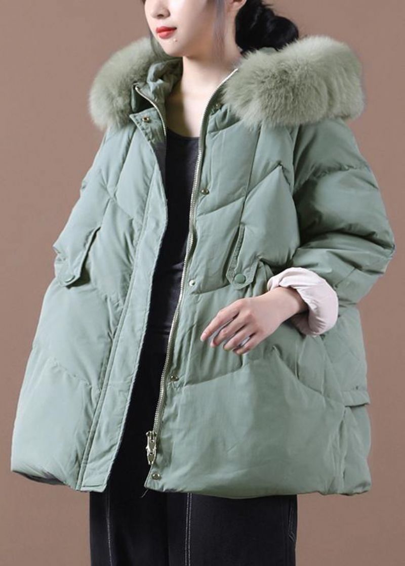 Casual Groene Warme Winterjas Plus Size Kleding Parka Bontkraagjassen Met Capuchon - Dames donsjacks