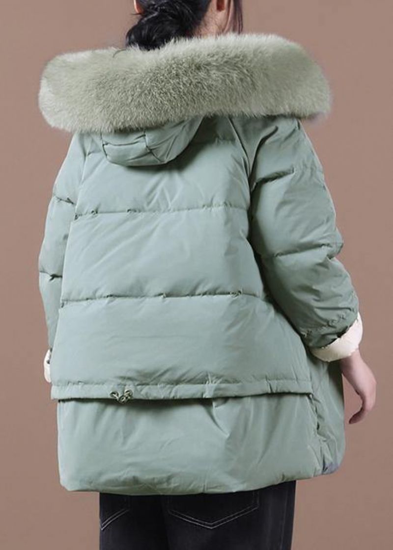 Casual Groene Warme Winterjas Plus Size Kleding Parka Bontkraagjassen Met Capuchon - Dames donsjacks