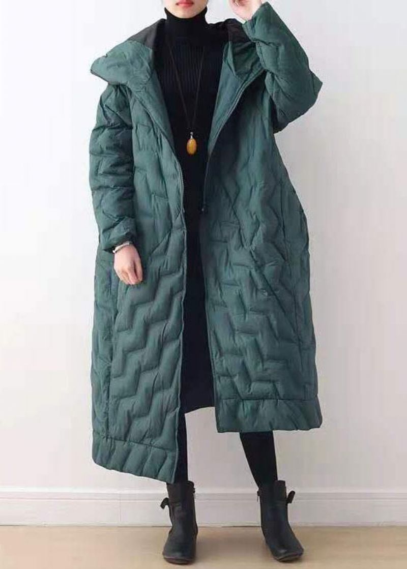 Casual Loszittende Donsjas Met Capuchon Asymmetrische Winter - Groen