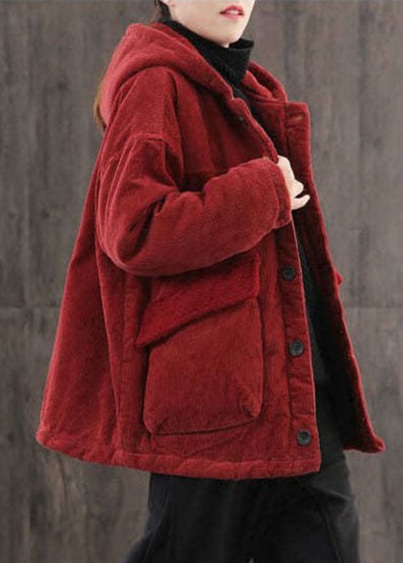 Casual Mulberry Corduroy-parka Met Fijne Katoenvulling En Capuchon Winter