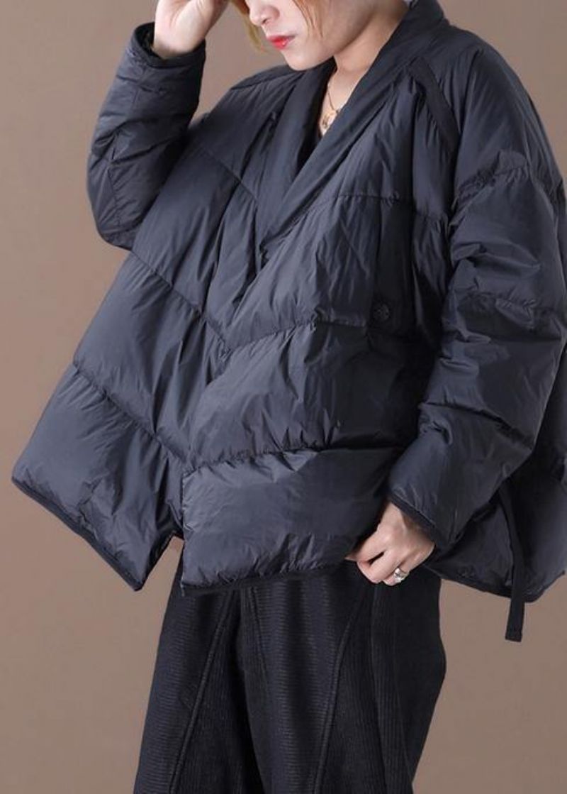 Casual Oversized Donsjack Winterjas Zwarte Opstaande Kraag Dikke Eendendonsjas