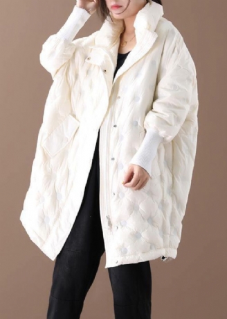 Casual Plus Size Winterjas Winterjassen Beige Opstaande Kraag Donsjack Met Ritssluiting Dames