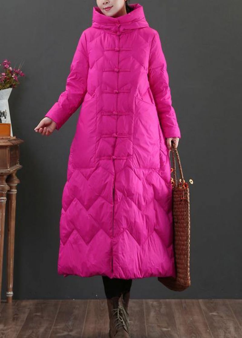 Casual Roze Warme Winterjas Loszittende Damesparka Met Capuchon Chinese Knop Uitloper - Roze