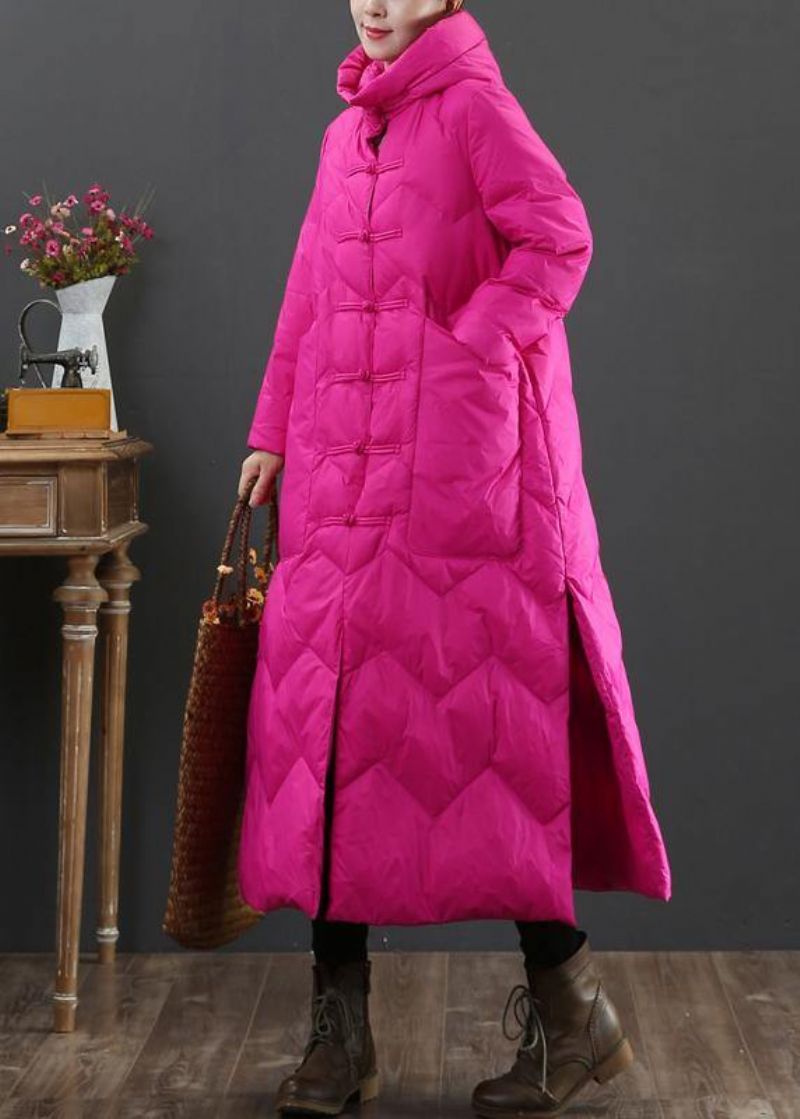 Casual Roze Warme Winterjas Loszittende Damesparka Met Capuchon Chinese Knop Uitloper - Roze