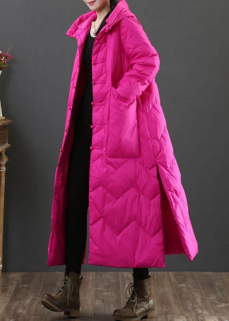 Casual Roze Warme Winterjas Loszittende Damesparka Met Capuchon Chinese Knop Uitloper - Roze