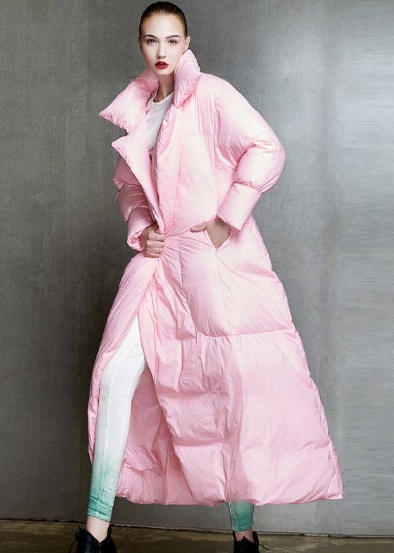 Casual Winterjas Met Gestrikte Taille Roze Reverskraag Warme - Dames donsjacks