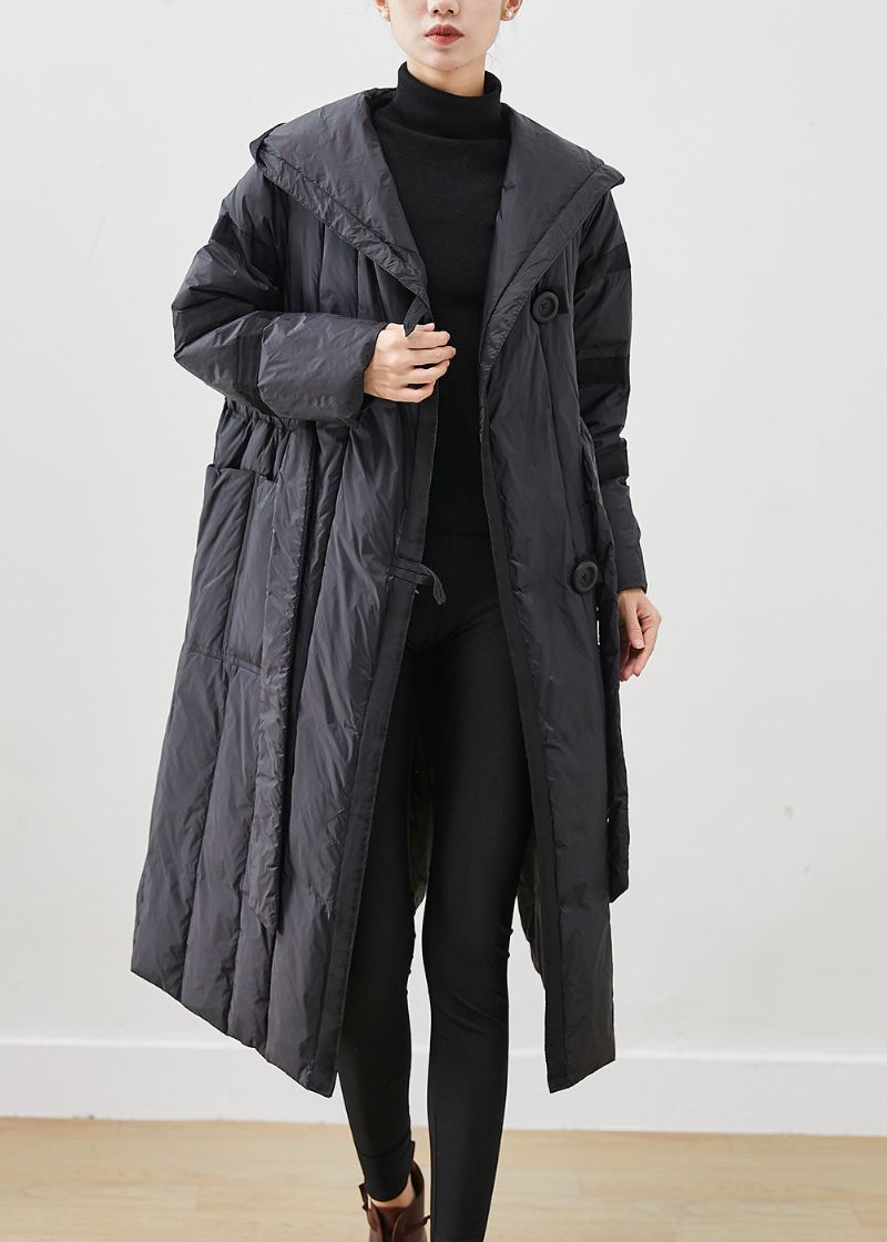 Casual Zwarte Oversized Eendendonsjassen Met Strikband In De Taille Winter - Dames donsjacks