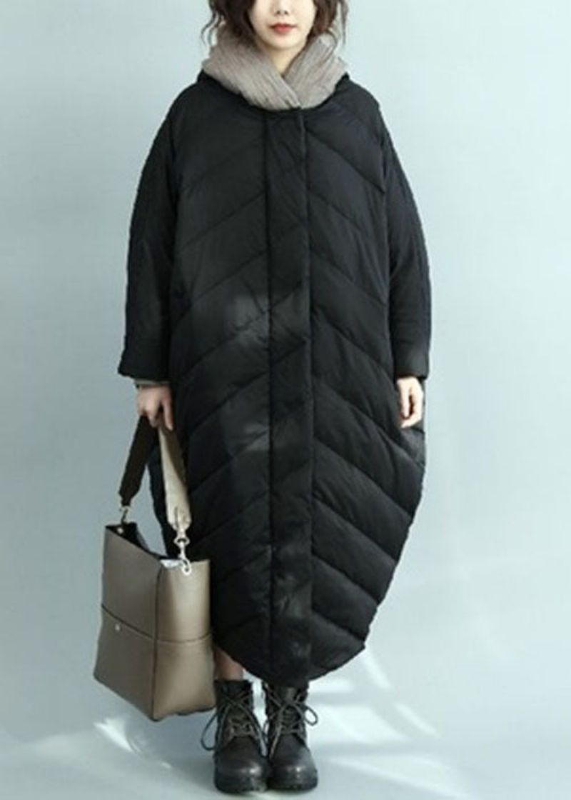 Casual Zwarte Oversized Eendendonsparka Met Capuchon Winter