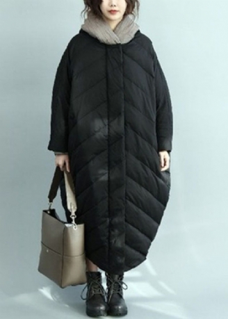 Casual Zwarte Oversized Eendendonsparka Met Capuchon Winter