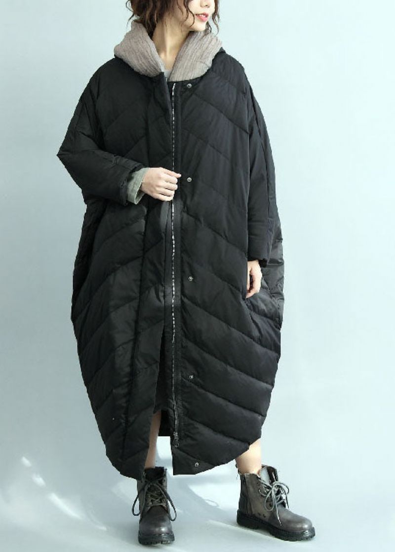 Casual Zwarte Oversized Eendendonsparka Met Capuchon Winter - Dames donsjacks