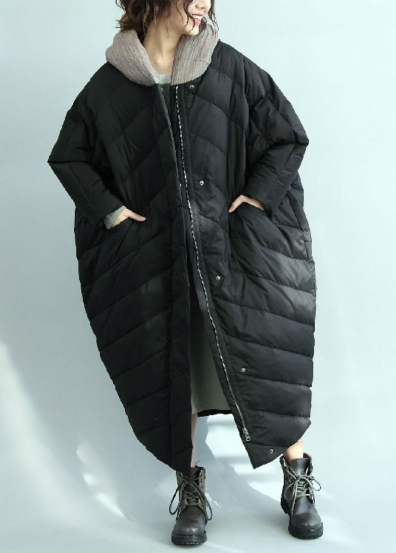 Casual Zwarte Oversized Eendendonsparka Met Capuchon Winter - Dames donsjacks