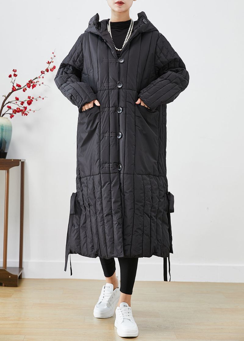 Casual Zwarte Oversized Gestreepte Fijn Katoen Gevulde Pufferjassen Winter - Dames donsjacks