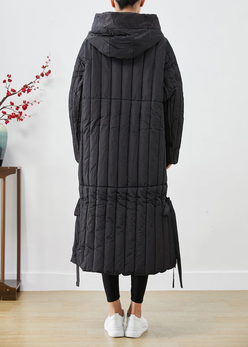 Casual Zwarte Oversized Gestreepte Fijn Katoen Gevulde Pufferjassen Winter - Dames donsjacks