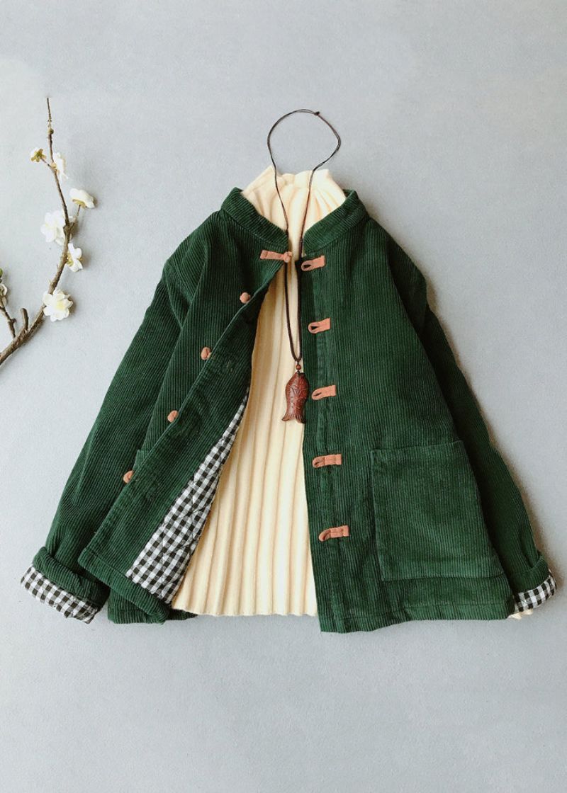 Casual Zwartgroene O-halszakken Dikke Corduroy Parka Winter