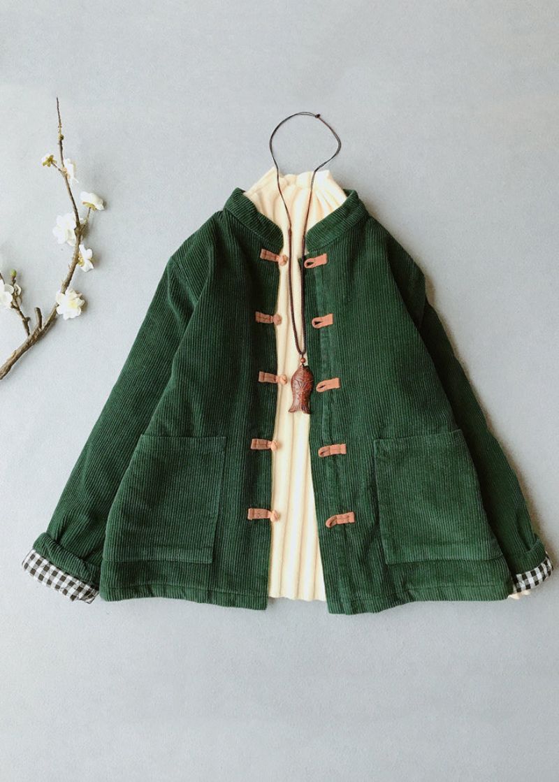 Casual Zwartgroene O-halszakken Dikke Corduroy Parka Winter - Zwartachtig Groen