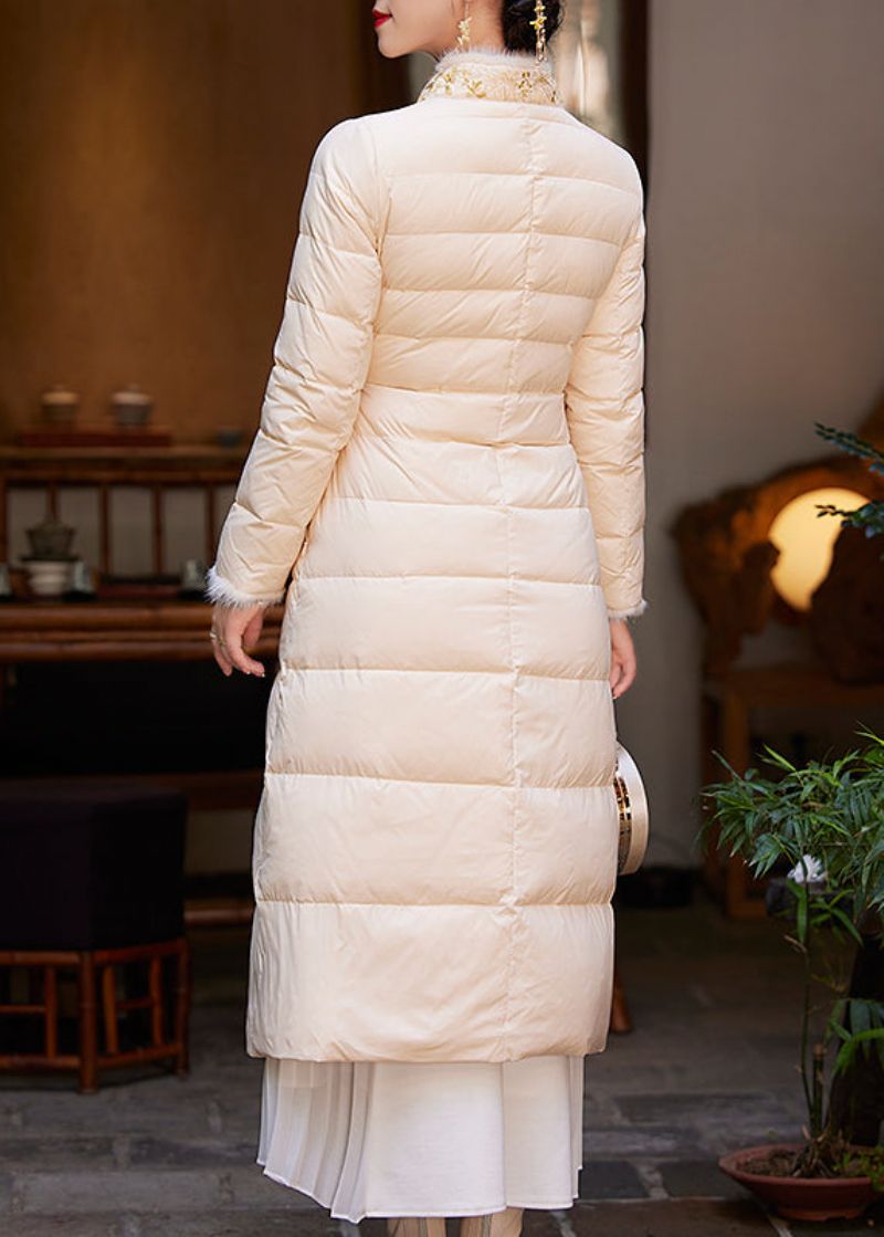 Chinese Stijl Abrikoos Geborduurde Patchwork Eenddonsjas Met Veters Winter - Dames donsjacks