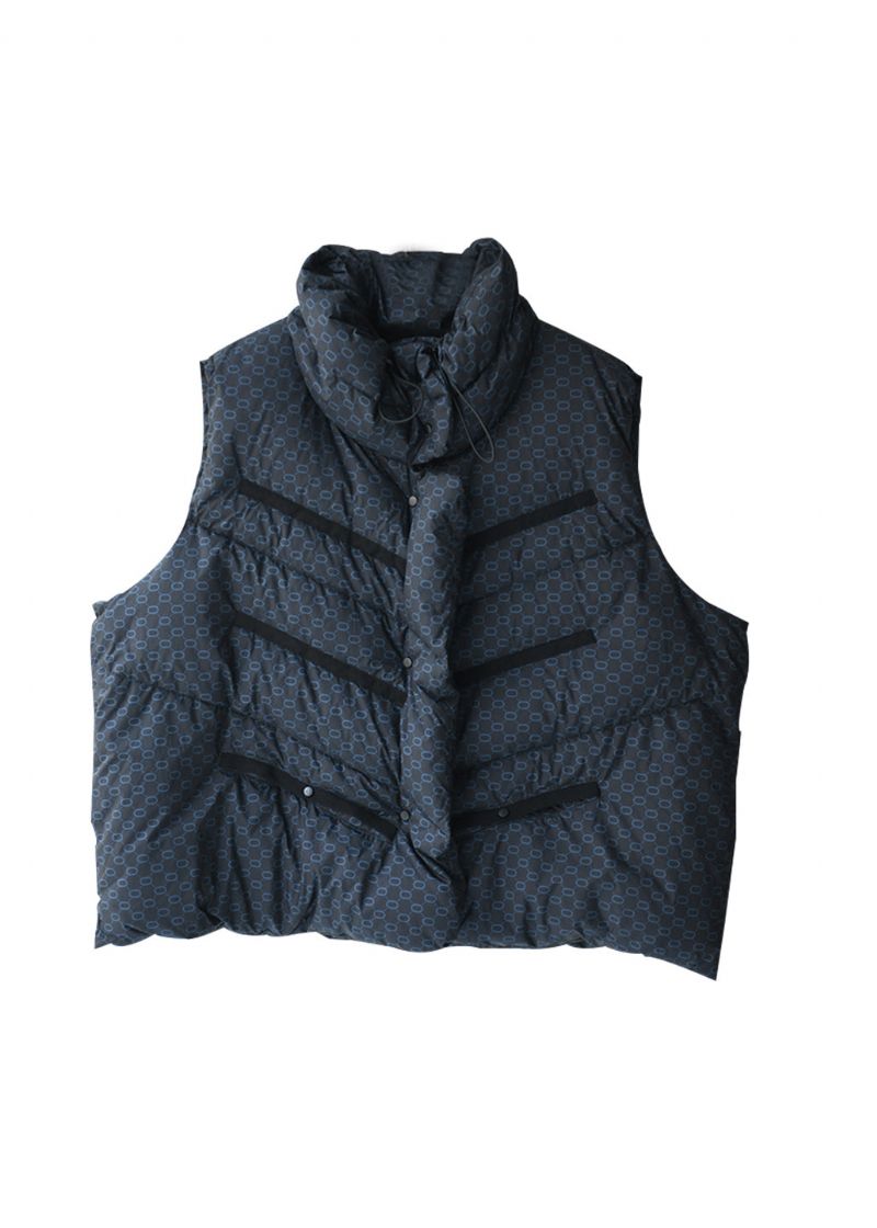 Chique Blauwe Opstaande Kraag Met Trekkoord En Knoop Met Eendendons Gevuld Gilet Winter - Dames donsjacks