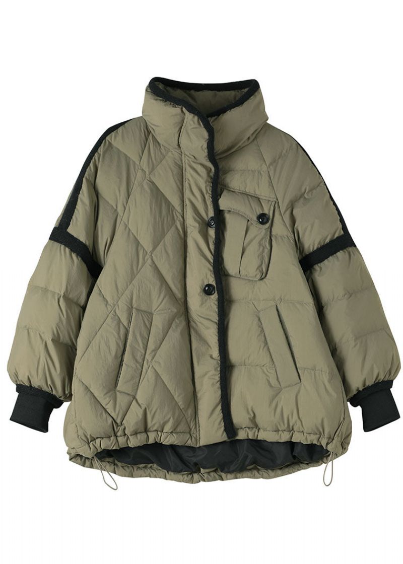 Chique Groen Patchwork Eendendons Pufferjack Met Rits Winter - Dames donsjacks