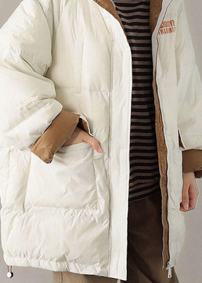 Chique Witte Casual Winterjas Met Capuchon En Zakken - Wit