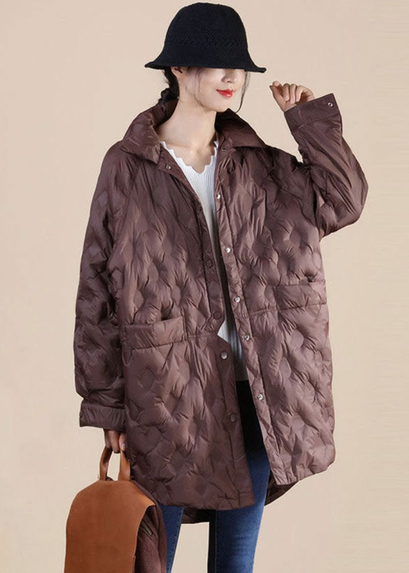 Chocolade Eendendons Canada Goose Jas Opstaande Kraag Zakken Winter