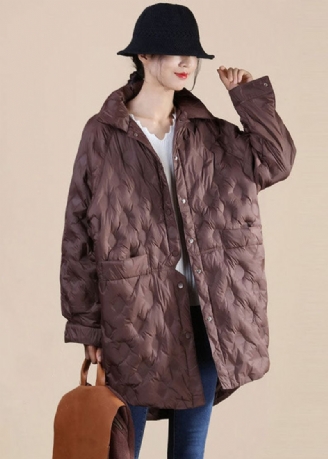 Chocolade Eendendons Canada Goose Jas Opstaande Kraag Zakken Winter