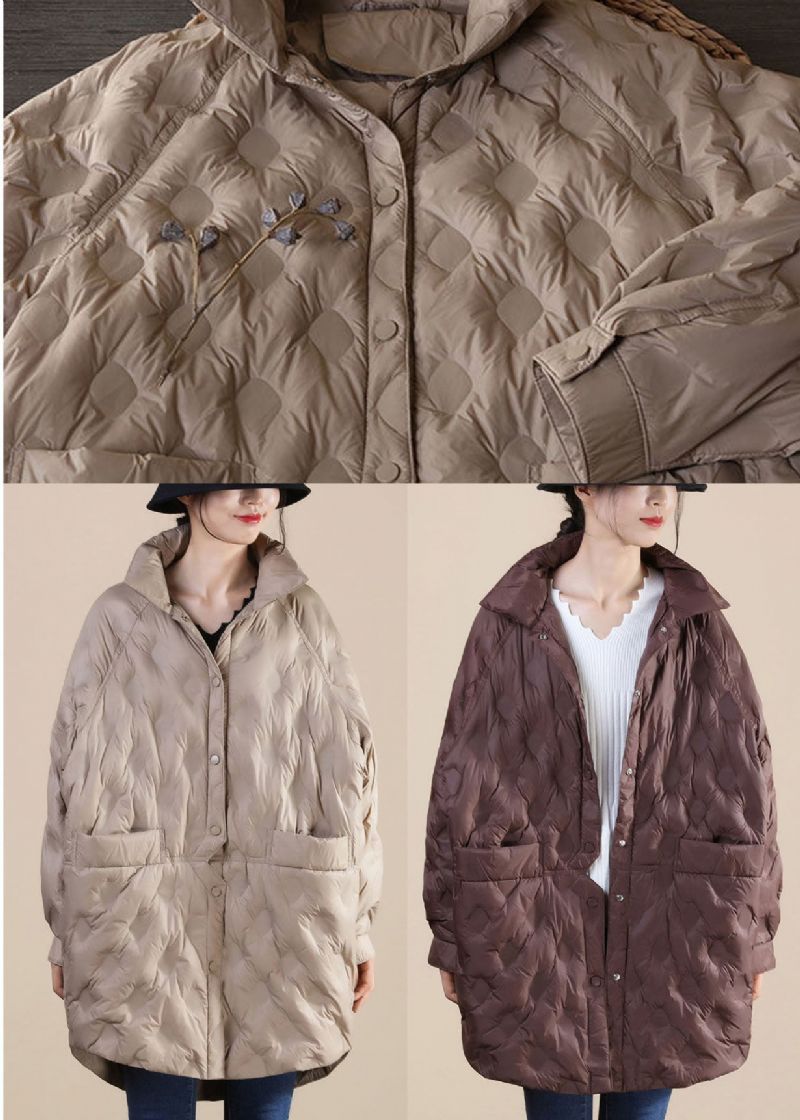 Chocolade Eendendons Canada Goose Jas Opstaande Kraag Zakken Winter - Koffie