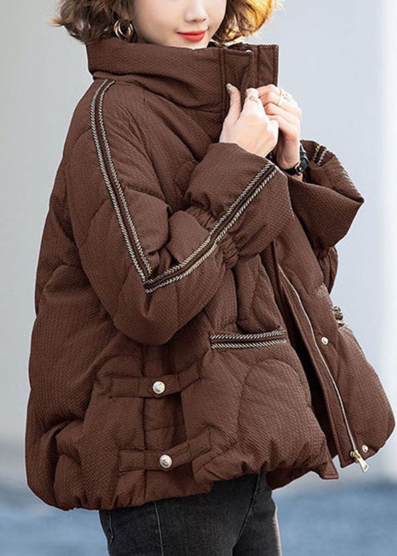 Chocolade Oversized Eendendons Donsjack Met Opstaande Kraag En Ritssluiting Winter