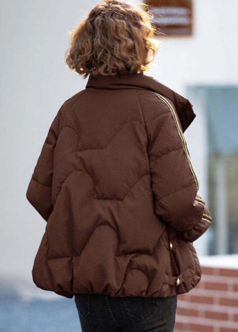 Chocolade Oversized Eendendons Donsjack Met Opstaande Kraag En Ritssluiting Winter - Dames donsjacks