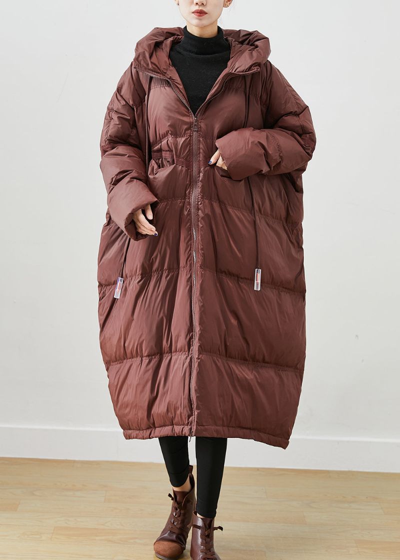 Chocolade Oversized Eendendonsjassen Met Capuchon En Trekkoord Winter - Dames donsjacks