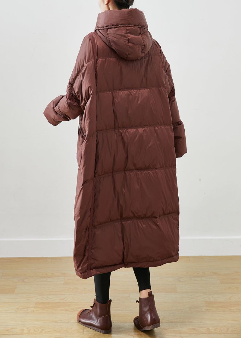 Chocolade Oversized Eendendonsjassen Met Capuchon En Trekkoord Winter - Dames donsjacks