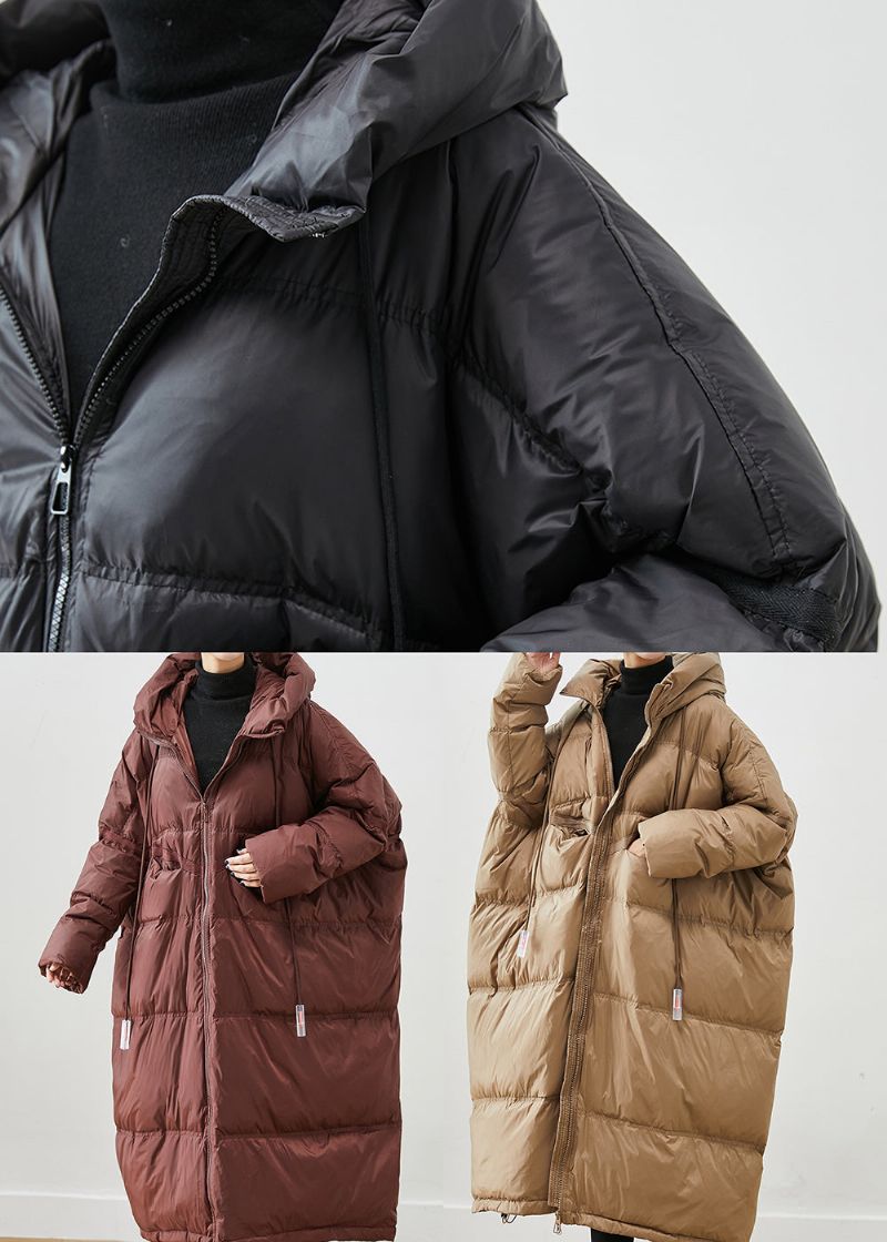 Chocolade Oversized Eendendonsjassen Met Capuchon En Trekkoord Winter - Dames donsjacks