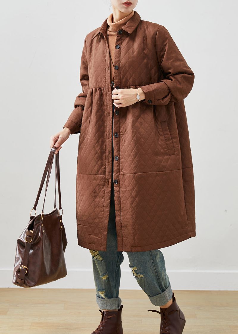 Dames Bruine Oversized Fijne Katoenen Winterjassen