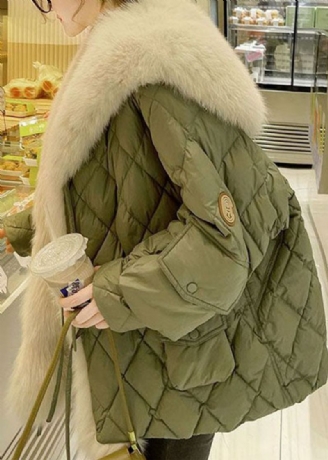 Dames Groene Bontkraag Oversized Eendendons Puffers Jassen Winter