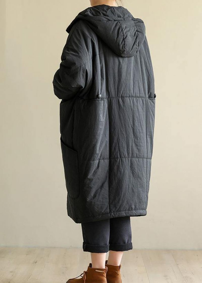 Dames Losvallend Donsjack Grote Zakken Winterjassen Zwarte Winterparka's Met Capuchon - Dames donsjacks