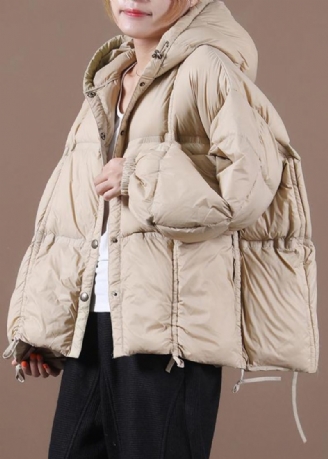 Dames Nude Warme Winterjas Loszittend Donsjack Met Capuchon En Button-down Overjas