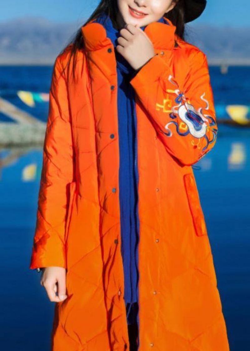 Dames Oranje Donsjas Winter Casual Damesparka Met Capuchon En Open Ritssluiting Winteruitloper - Dames donsjacks