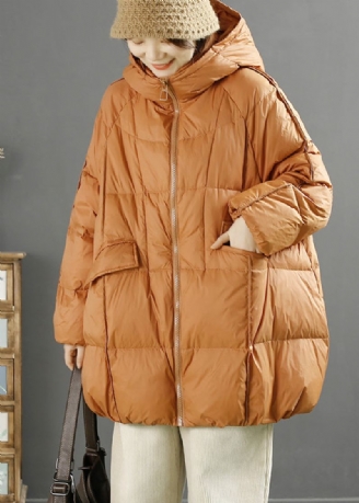 Dames Oranje Oversized Eendendonsjack Met Capuchon Winter