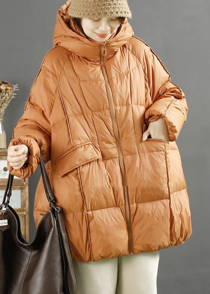 Dames Oranje Oversized Eendendonsjack Met Capuchon Winter - Dames donsjacks