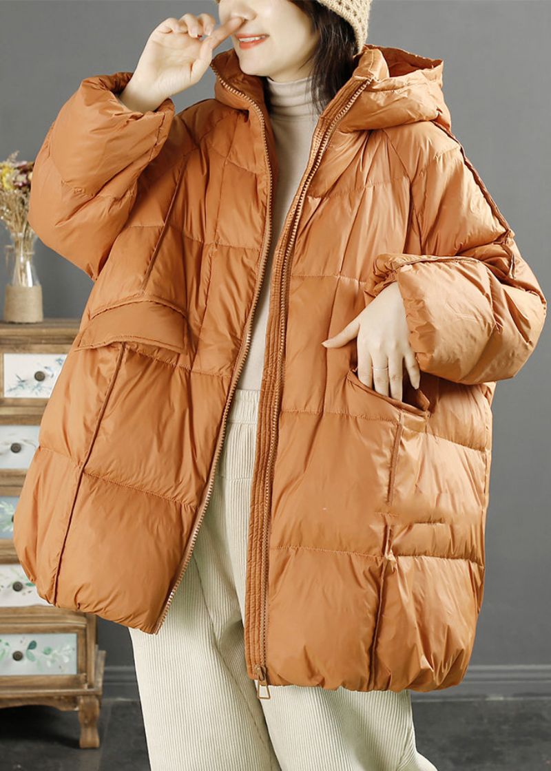 Dames Oranje Oversized Eendendonsjack Met Capuchon Winter - Dames donsjacks