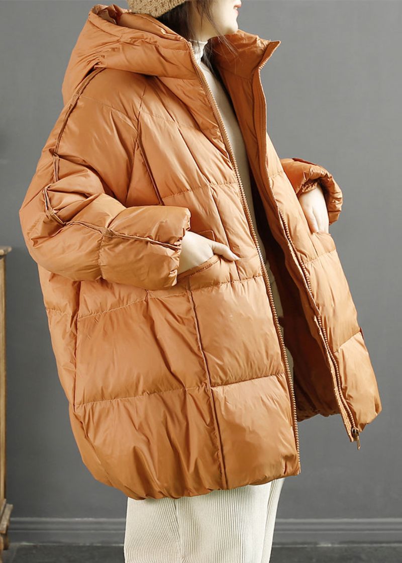 Dames Oranje Oversized Eendendonsjack Met Capuchon Winter - Dames donsjacks