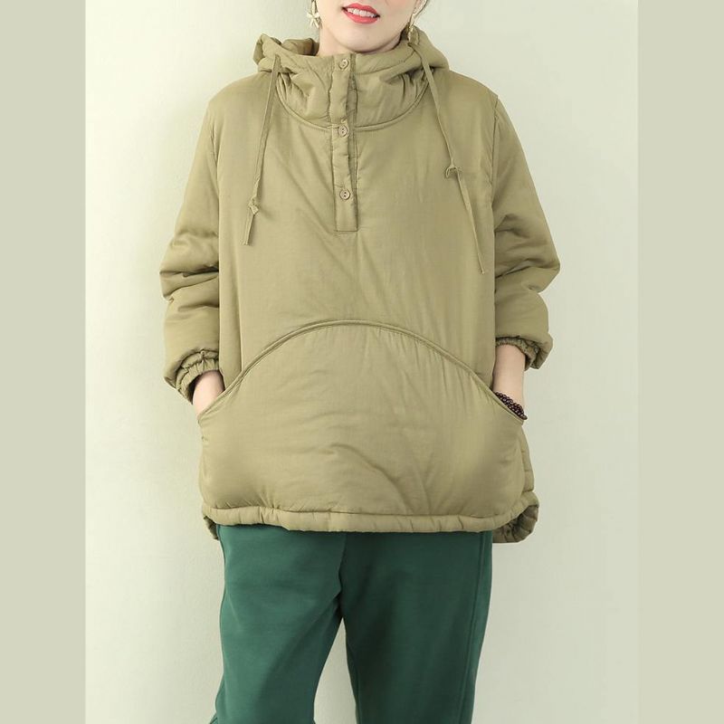 Dames Plus Size Jassen Uitloper Lichtgroene Parka Met Trekkoord En Capuchon - Zwart