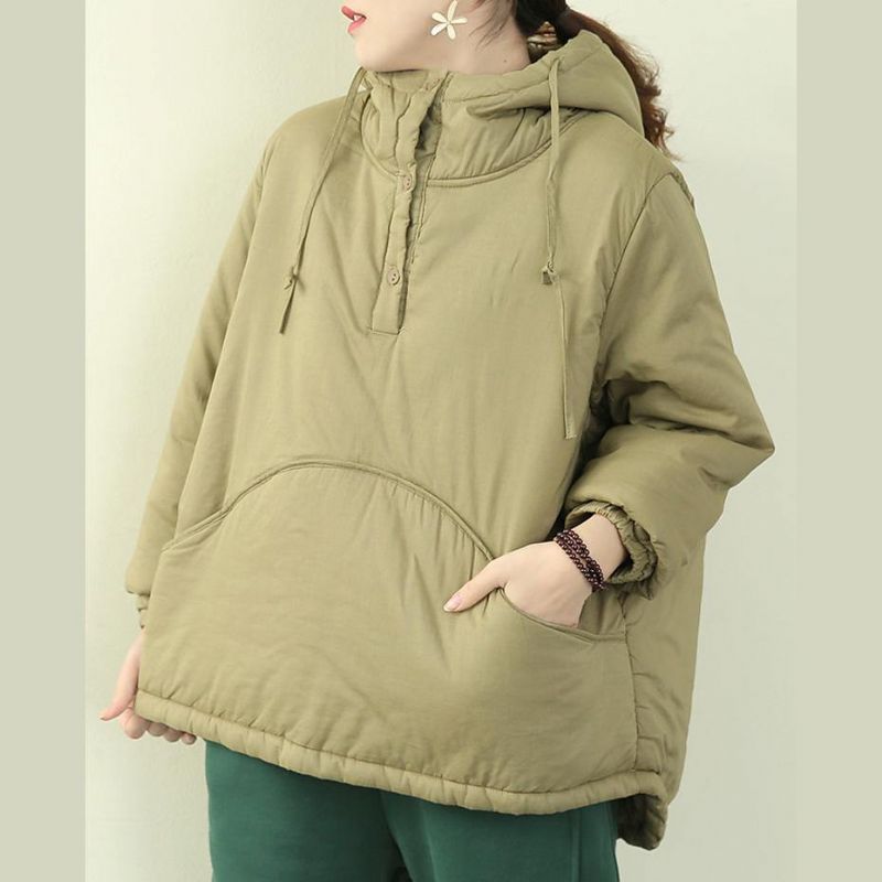 Dames Plus Size Jassen Uitloper Lichtgroene Parka Met Trekkoord En Capuchon - Zwart