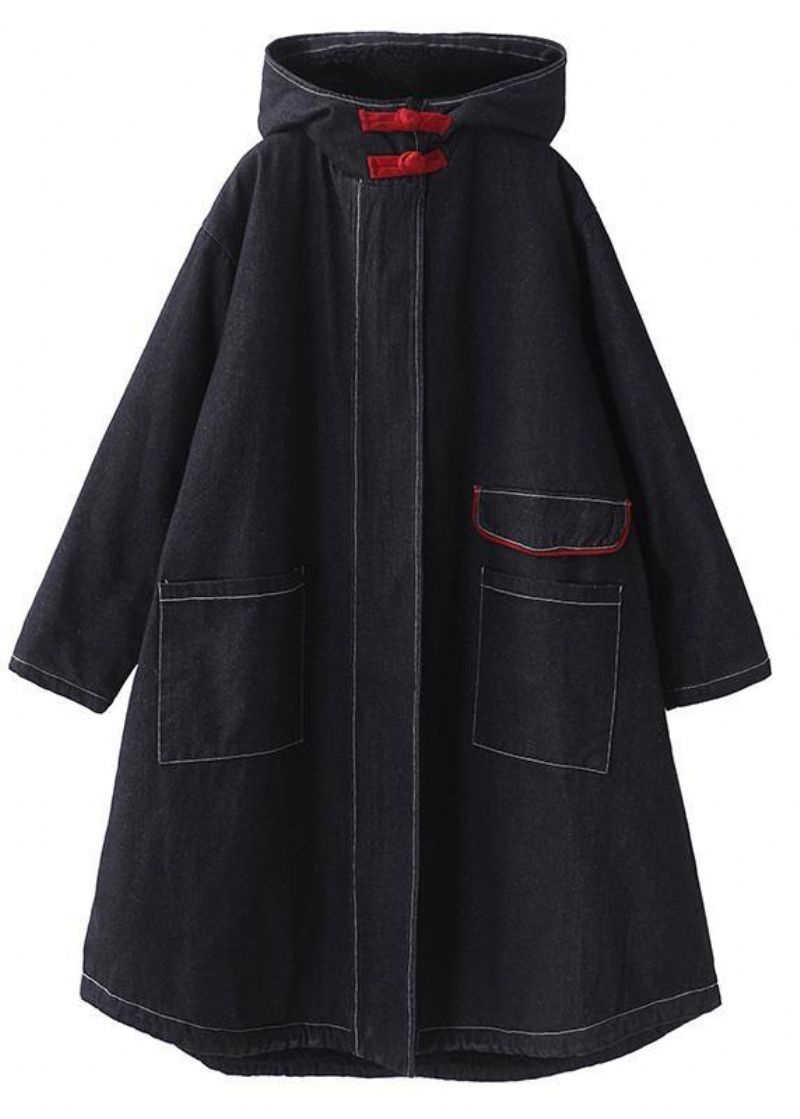 Dames Plus Size Kleding Jassen Met Capuchon Denim Zwart Twee Zakken Parka's Voor - Dames donsjacks